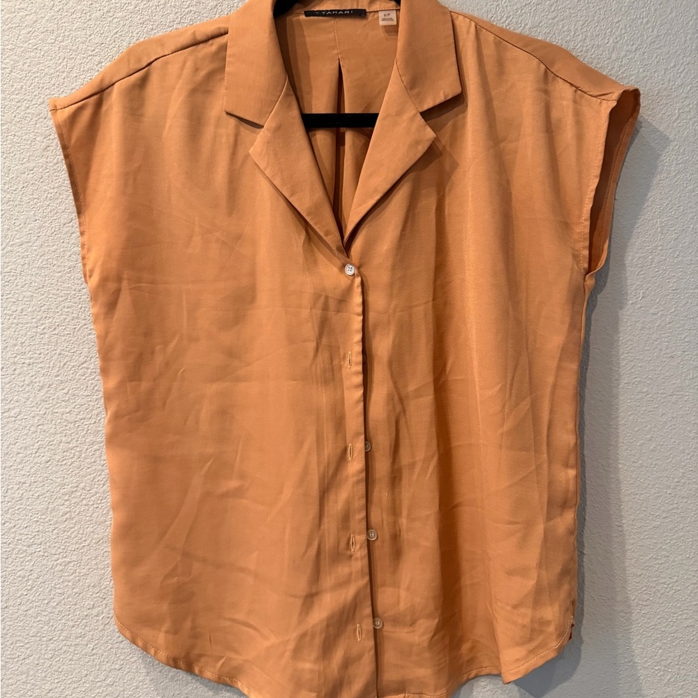 Tahari Short-Sleeve Button-Down Shirt in Warm Terracotta
